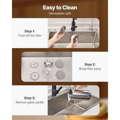 VEVOR French Press Coffee Maker, 51 Ounce 1.5 Liter Stainless Steel Coffee Press Tea Maker with Filter, Large Double Wall Insulated French Presses Cold Brew for Camping Travel Home Kitchen, Silver