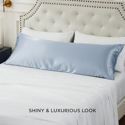 Bedsure Satin Pillowcase for Hair and Skin Queen - Sky Blue Silky Pillowcase 2 Pack with Envelope Closure, Similar to Silk Pillow Cases, Gifts for Women Men, 20x30 Inches, 2pcs