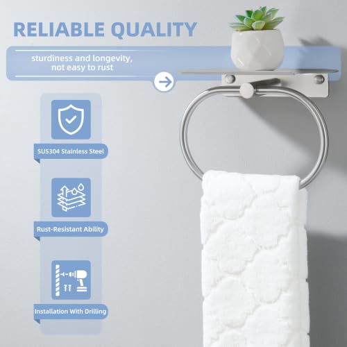 Suyar Bathroom Towel Ring with Shelf - Brushed Nickel, Oval Hand Towel Holder