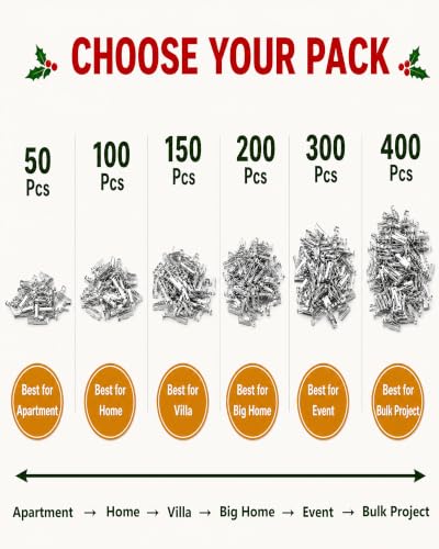 Medium 200PCS Metal Christmas Light Clips for Gutter & Roof - No Tools Needed
