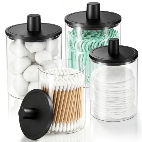 Black Glass Qtip Holder Dispenser - Bathroom Decor & Organizer, 4 Pack