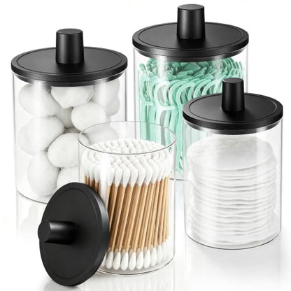 Black Glass Qtip Holder Dispenser - Bathroom Decor & Organizer, 4 Pack