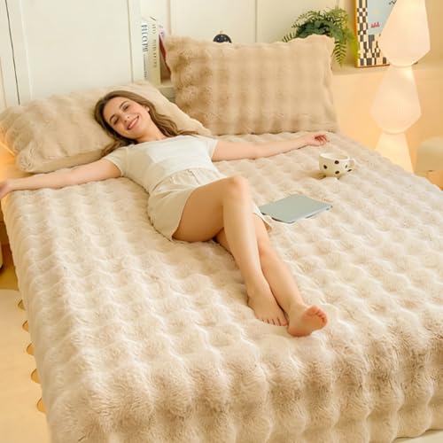 Plush Velvet Fitted Sheet for Winter - Grey Twin Bed Cover with Deep Pockets