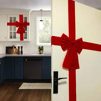 Christmas Door Ribbon Bow Set - Large Red Holiday Decoration, 4 Pieces