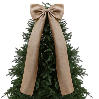 Giant Burlap Christmas Tree Topper Bow - Rustic Holiday Decor