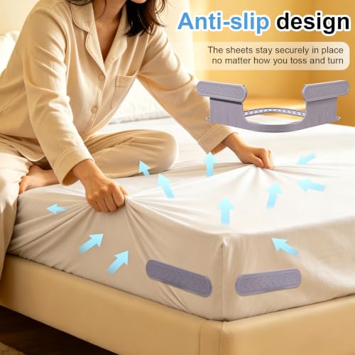 8Pcs Bed Sheet Holders for Corners with Locks - Gray - Heavy Duty Fitted Sheet Clips