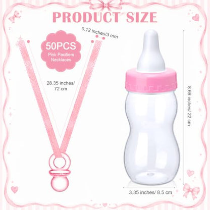 Pink Baby Shower Games Pack with Pacifier Necklace Guessing Set - Pink Bow Variation