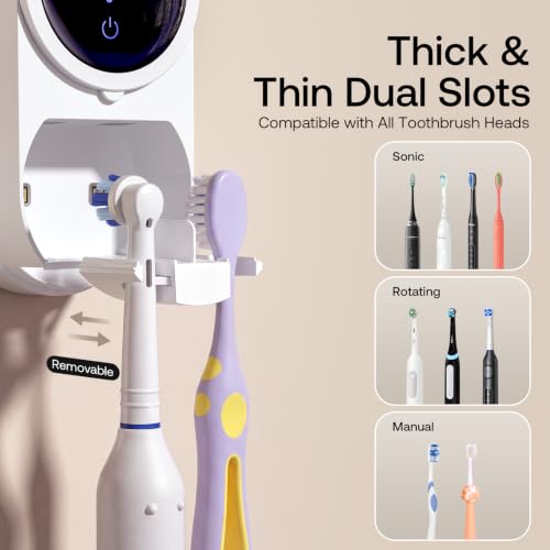 Wall-Mounted UV Toothbrush Holder with Auto Clean & UV Sanitizer - White Gold