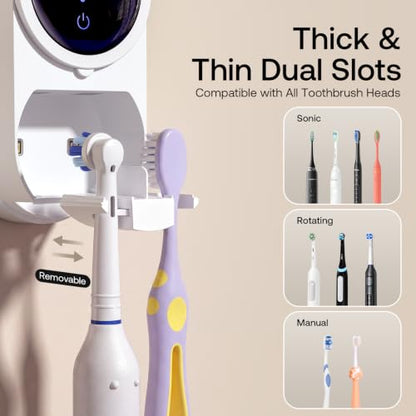Wall-Mounted UV Toothbrush Holder with Auto Clean & UV Sanitizer - White Gold