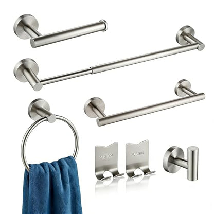 Brushed Nickel Bathroom Hardware Set with 12 and 24-Inch Towel Bars - Complete 7-Piece Kit
