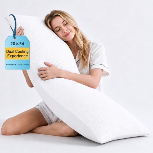 KISSKI Cooling Body Pillow Cover Cream White - Waffle Quilted, Breathable Fabric, Fits 18-20 Inch Pillows