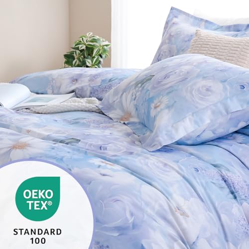 Reversible Floral Cotton Duvet Cover Set King Size - Purple & Blue