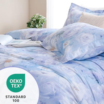 Reversible Floral Cotton Duvet Cover Set King Size - Purple & Blue