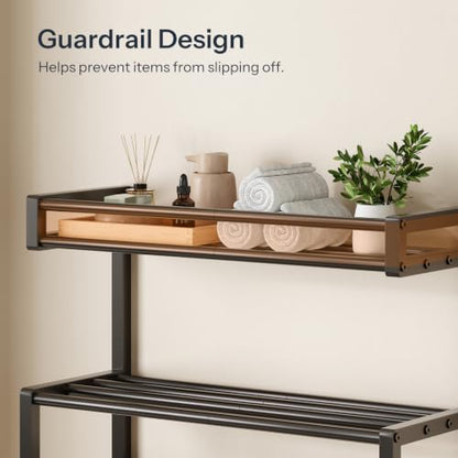 Wall-Mounted Towel Rack with 3 Tiers and 6 Hooks for Bathroom Organization