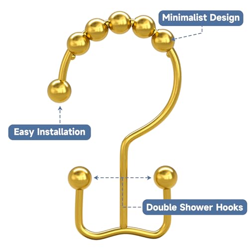 Titanker Shower Curtain Hooks Rings, Rust-Resistant Metal Double Glide Shower Hooks for Bathroom Shower Rods Curtains, Set of 12 Hooks - Lightcyan