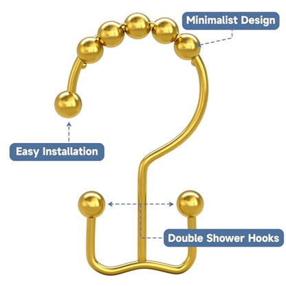 Titanker Shower Curtain Hooks Rings, Rust-Resistant Metal Double Glide Shower Hooks for Bathroom Shower Rods Curtains, Set of 12 Hooks - Lightcyan