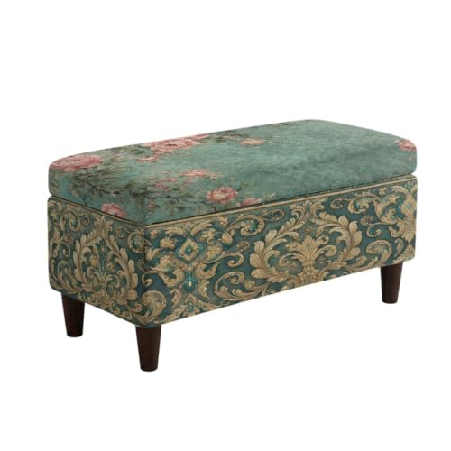 Vintage Peony Flower Large Ottoman Cover Stretch Slipcover with Elastic Bottom