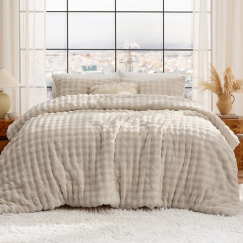 Bedsure King 3D Cloud Bubble Comforter Set Beige - Fluffy Warm Bedding, 3 Pieces