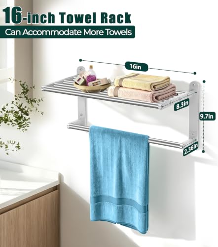 16 Inch Double Towel Rack Wall Mount Stainless Steel Bathroom Storage
