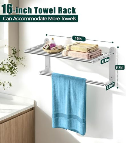 16 Inch Double Towel Rack Wall Mount Stainless Steel Bathroom Storage