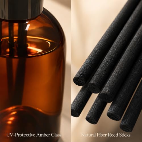 Reed Diffuser Set with Amber Glass Bottle & 5 Reeds - Home Fragrance Decor