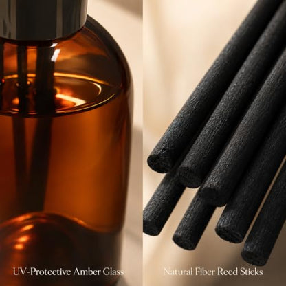 Reed Diffuser Set with Amber Glass Bottle & 5 Reeds - Home Fragrance Decor