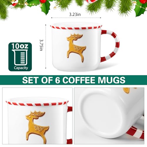 Christmas Gingerbread House Mug Set - 6 Pack Candy Cane Handle 10 oz
