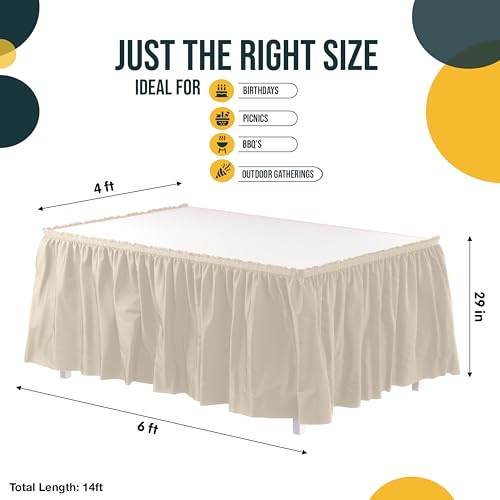 Ivory Disposable Table Skirts 12 Pack - Self-Adhesive Party Decorations for 6ft & 8ft Tables