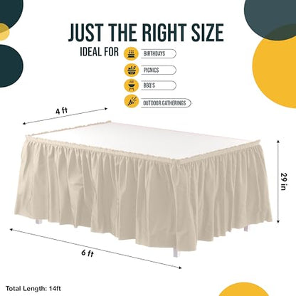 Ivory Disposable Table Skirts 12 Pack - Self-Adhesive Party Decorations for 6ft & 8ft Tables