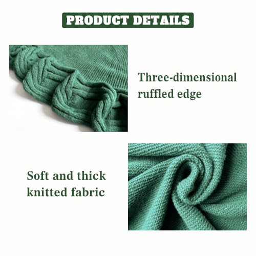 48 Inch Green Knitted Christmas Tree Skirt with Ruffled Edges - Holiday Decor