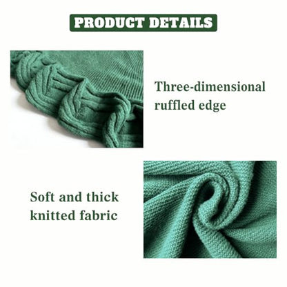 48 Inch Green Knitted Christmas Tree Skirt with Ruffled Edges - Holiday Decor