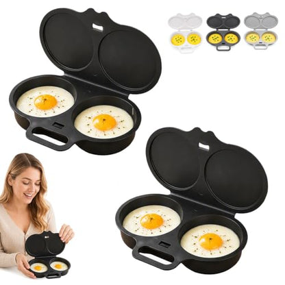 Black 2pcs Microwave Egg Poacher with Lid & Handle - Double Cavity