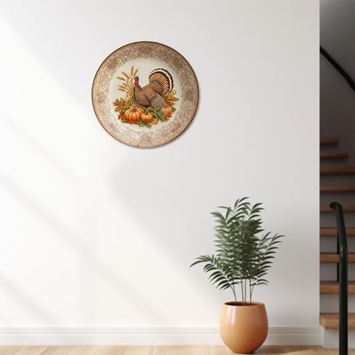 Wild Turkey Decorative Plates Thanksgiving Pumpkin Fall Harvest Wall Dish - Round 10 Inch PE--7