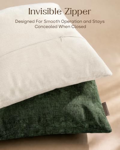 Embroidered Chenille Throw Pillow Cover 18x18 Inch - Green Garden - Pack of 1