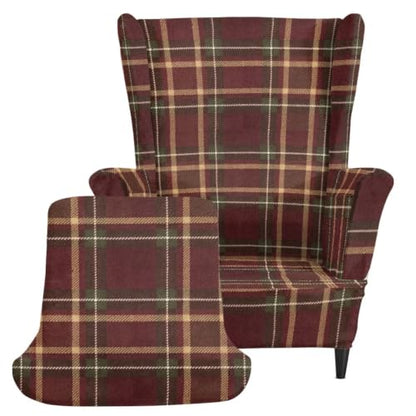 Brown Plaid Wingback Armchair Cover 2-Piece Stretch Protector - LACIYISON