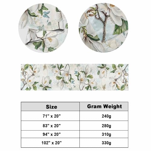 94x20in White Magnolia Flower Bed Runner for King Bed - Decorative Bed Scarf