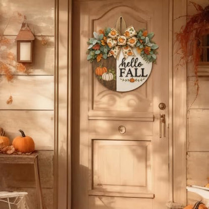 Fall Wreath for Front Door - Pumpkin Hello Fall Seasonal Decor