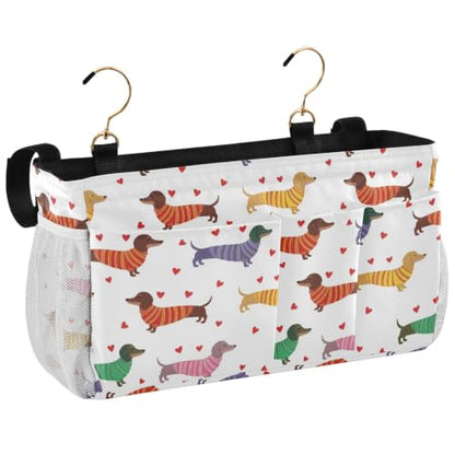 Dog Print Bedside Caddy Organizer for Dorm & Bunk Beds with Hooks