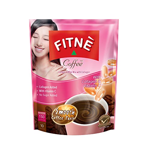 FITNE Instant 3 In 1 Coffee Packets Mix With Natural Hydrolyzed Collagen Vitamin C Smooth Blend Tasty Aromatic No Sugar Sucralose Sweetener, 10 Sticks