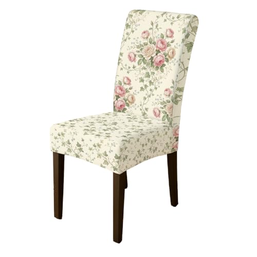 Cream Rose Chair Cover for Dining Chairs Vintage Floral Spring Washable Slipcover 1PCS