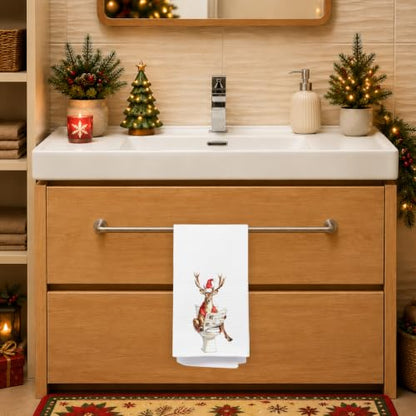 Christmas Reindeer Hand Towels for Bathroom 16x24 - Holiday Decor