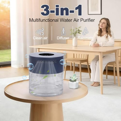 Navy Water Air Purifier with Aromatherapy, 3-Speed Humidifier & 8-Color Light
