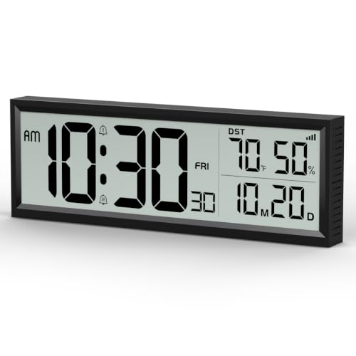 Digital Alarm Clock Battery Operated 8.5-Inch Wireless Wall Clock - Black