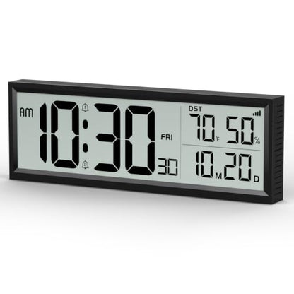 Digital Alarm Clock Battery Operated 8.5-Inch Wireless Wall Clock - Black