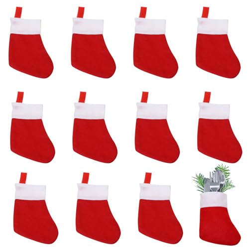 Mini Christmas Stocking Set - Red Snowflake Holiday Silverware Holders 12 Pcs with Variation Classic