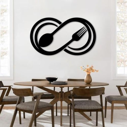 Infinity Spoon Fork Metal Wall Art - Black 30x17 Inch Kitchen Decor