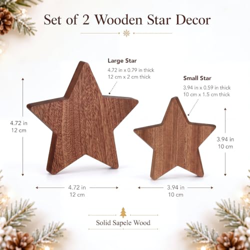 Rustic Wooden Christmas Stars Tabletop Decor Set - 4.72 Inches, 2 Pieces