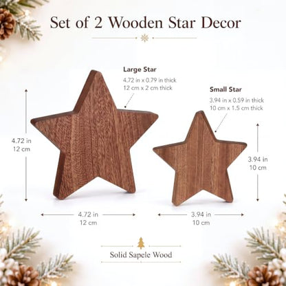 Rustic Wooden Christmas Stars Tabletop Decor Set - 4.72 Inches, 2 Pieces