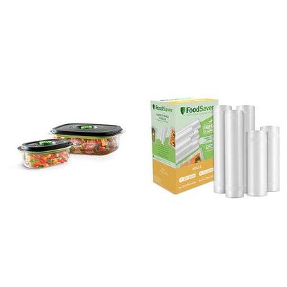 FOODSAVER 2116382 Preserve & Marinate Vacuum -Containers,1-3 cup and 1-10 cup, Clear (Count-2) & Vacuum Sealer Bags, Rolls for Custom Fit Airtight Food Storage and Sous Vide