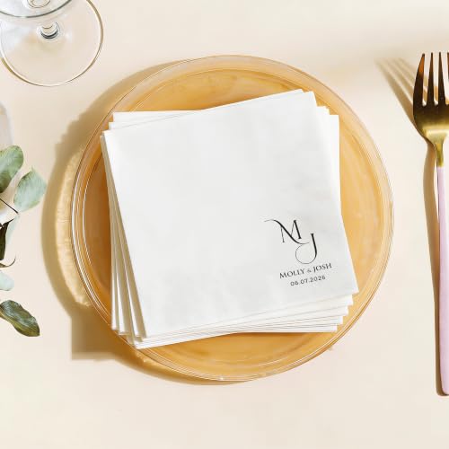 Custom Wedding Napkins Script Initial Personalized Cocktail Napkins - Design8